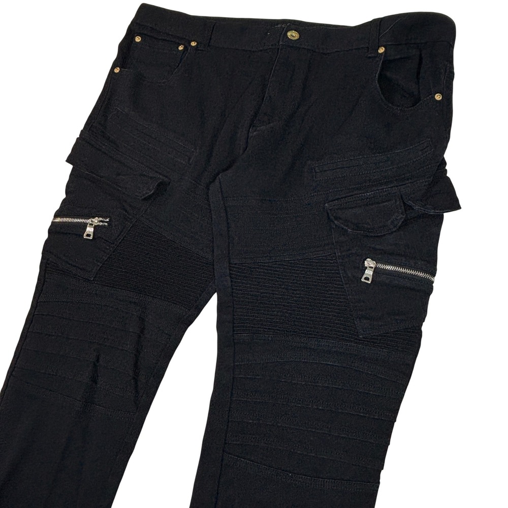 Decibel Men Black Cargo Pants Slim Fit Ribbed Biker Streetwear 42x32 /Fits 41x31